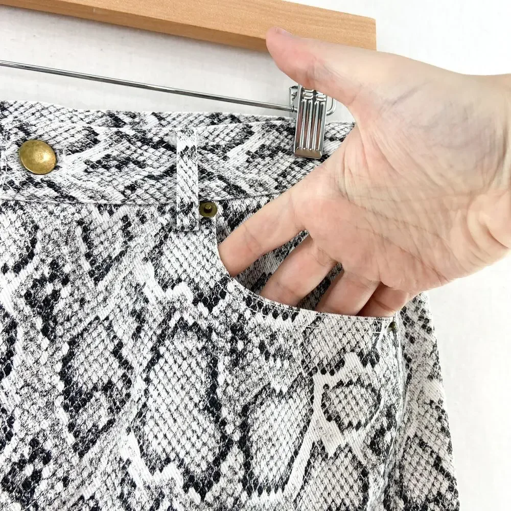 The Impeccable Pig Women's Snake Print Denim Skirt sz Medium Neutral Black White